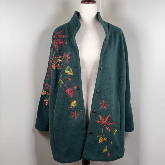 Bob Mackie Wearable Art Green Fall Leaves Womens Jacket Sweater Cottagecore 1X - Picture 2 of 11